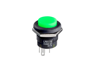 Кнопка NKK LP0115CCKW015FB, SPDT, 3A, Зеленая подсветка, Быстрое соединение