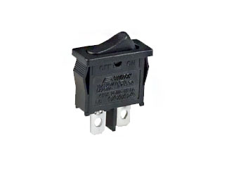 R6BBLKBLKFF Rocker Switch SPST On-Off, Faston, Black, Slim Line