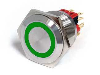 Кнопка E-Switch PV8F2T0SS-331-M11, DPST, 2A, Зеленая подсветка