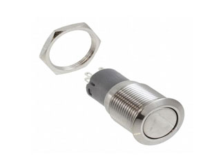 Кнопка Bulgin MP0045/1E0NN000, DPDT, 220VAC/24V, 1A, фиксация, серебристая