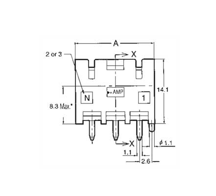 Разъем TE Connectivity 350583-1, 3 позиции, 6.35 мм, Header, Male